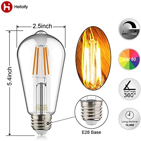 Helloify Light Dimmable Edison, estilo antigo vintage ST19 LED BULS FILAM