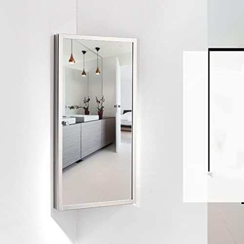 Bddie Mount Mount Corner Gabinet com espelho, armário de espelho do banheiro, aço inoxidável polido - porta de espelho aberta esquerda/direita,
