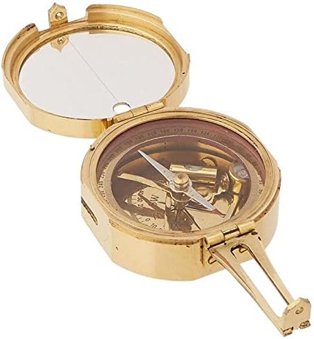 Crystal-Crafts Brass Brunton Millatry Compass com caixa de madeira itens colecionáveis ​​de trabalho
