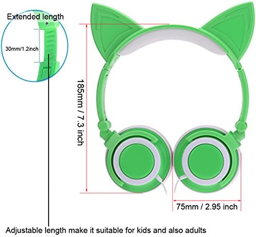 Fones de ouvido com iluminação LED, fones de ouvido de gato para meninas adultos adultos, fone de ouvido de estéreo com jack