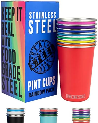 Copos de arco -íris de aço de aço de 16 onças de copos de caneca, copos empilháveis, copos de consumo de metal eco