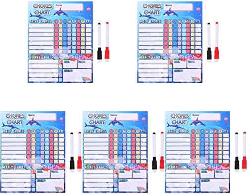 Nuobesty 5Sets Disciplina desenho animado Reutilizável Fee Soff Childrens Kids Table, canetas de decoração branca de boa lista de TI da família de verificação, tarefas de refrigerador de refrigerador diário de giz diariamente