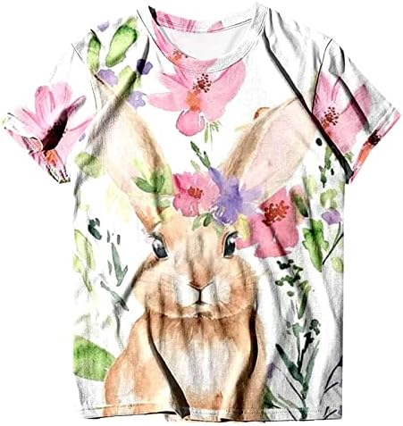 Tops de verão para mulheres Rabbit Imprimir camisetas fofas Tees gráficos causais de manga curta Túnica O-gobes