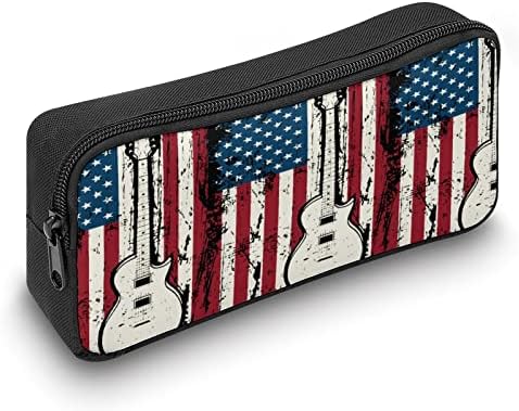 American Flag Guitar Lápis Impressa Lápis Caneta Pen Solder Bolsa Caixa de papelaria Bolsa de armazenamento organizador