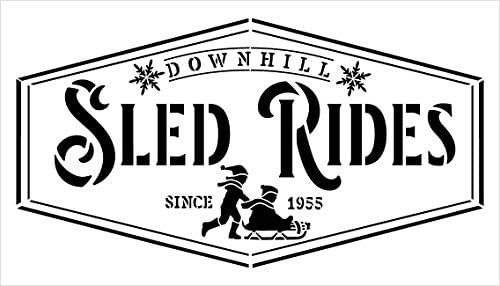 Downhill Sled Ride desde 1955 estêncil por Studior12 | Decoração de casa de Natal de inverno DIY | Craft & Paint Wood Sign | Modelo Mylar reutilizável | Selecione o tamanho