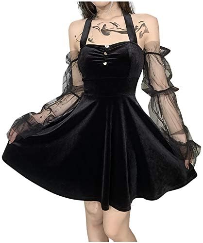 Vestidos de verão casuais para mulheres Hollow Punk retalhos de retalhos sem mangas do vestido gótico vestido de malha maxi vestido de camiseta