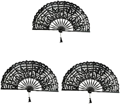 ABAODAM 3PCS Fãs de mão Handheld Performance Fan Lace Hand Fan Fan Fan Lace Hand Fan Bamboo Fãs de mão para fãs fãs de algodão Fãs de