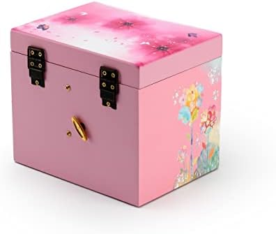 Tema floral de madeira rosa 18 Nota Ballerina Music Box - Muitas músicas para escolher - cantando na chuva
