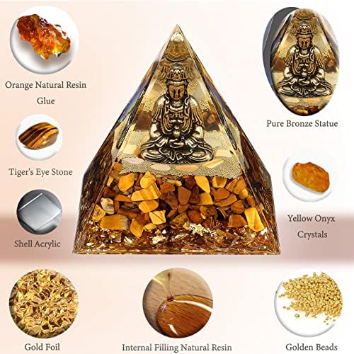 Guan yin em pirâmide orgona de cristal, quan yin, kwan yin, kuan yin buddha cura de estátua orgonita cristal chakra piramida-de-órgãos