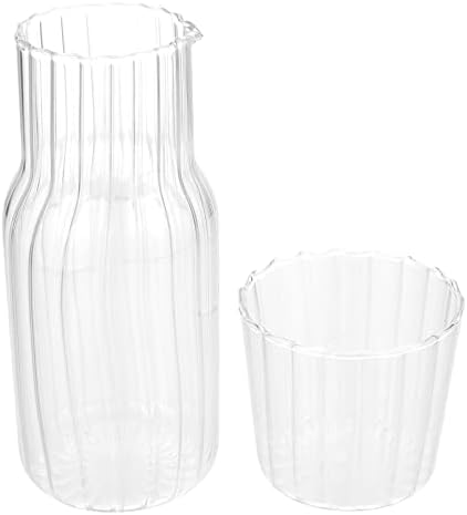 Água de cabeceira e vidro conjunto para mesa de cabeceira, água noturna com copo, jarra de água de vidro transparente e xícara