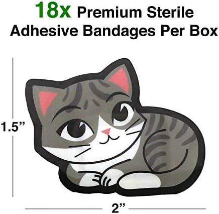 Gamago Kitten Bandrages for Kids & Kidults - Conjunto de 18 bandagens auto -adesivas embrulhadas individualmente - estéril, livre de látex e facilmente removíveis - presente engraçado e adição de primeiros socorros