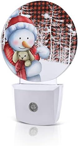 Christmas Snowman Night Light para crianças, adultos, meninos, meninas, criança, viveiro de bebês, banheiro, quarto higiênico Plugue portátil Plug in Wall Night Light Sensor automático de inverno Snow Red Plaid Runny