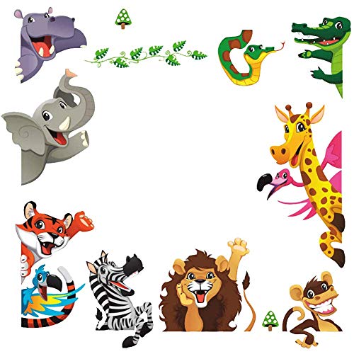Dekosh Kids Peel & Stick Animal Wall Stickers | Decalques de parede do berçário da selva de fantasia para a sala de jogos | Os decalques de parede de crianças decorativas contêm girafa colorida, adesivos de leão e tigre