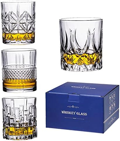 Aixm Whisky Glasses Conjunto de 4, copo de coquetel premium, vidro de rochas escocesas à moda antiga para bourbon, elegante