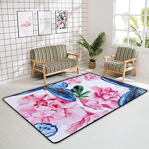 Rastreador de carpete interno brincar de tapete rosa Azalea e borboletas azuis para sala de estar quarto Educacional Berçário tapete
