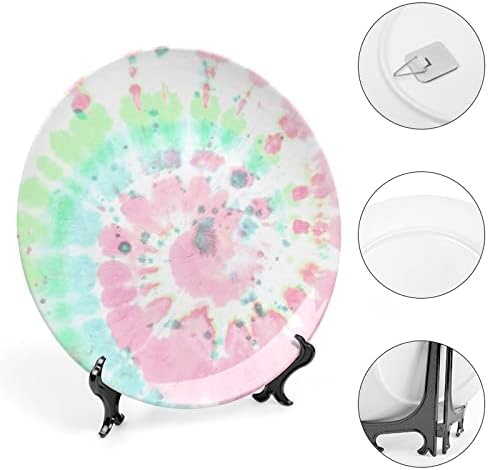 Pastel Tie Die Die Roundcustom Photo Bone China Decorativa Personalidade Cerâmica Placa Crafts Para Mulheres Masculino Presentes Com exibição Stand