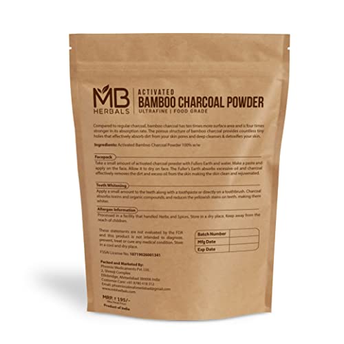 MB Herbals ativados em pó de carvão 100 gramas / 3,5 oz | Pó de carvão de bambu de grau alimentar | Limpeza profunda e desintoxica