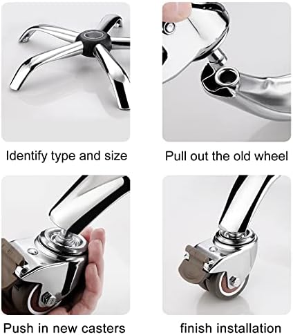 Liguoyi 7/16 Conjunto de lançadores de caule de 5-2 Roda de caule giratória para serviço pesado - linha dupla - silencioso tpeador de borracha tpes rocha de escritório cadeira de cadeira de substituição Carga total 440 libras com freios, para móveis Dolly