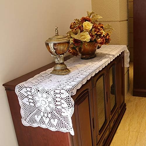 Damanni algodão retangular, algodão de crochê de crochê de mesa de renda de mesa de mesa de mesa de mesa de mesa de mesa, 16 polegadas por 63 polegadas ， branco