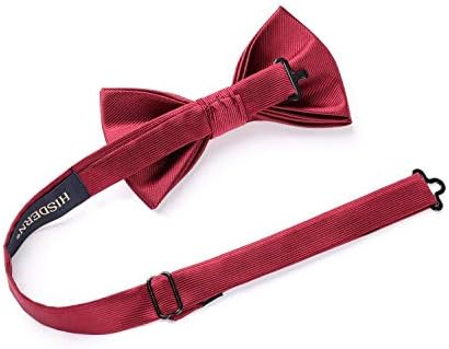 Hishern Solid Color Bow laços para homens gravata pré-amarrada e um clipe de casamento formal de smoking square de bolso na Bowtie