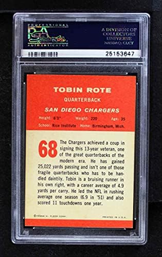 1963 Fleer # 68 Tobin Rote San Diego Chargers PSA PSA 7.00 Chargers Rice