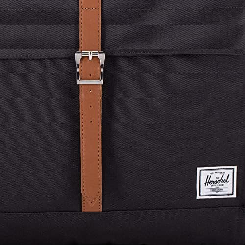 Mochila Herschel City, couro sintético preto/marrom, volume médio 14.0L