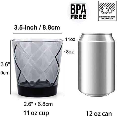 Copos de bebida arcílica de KX-Ware, 11 onças de copo de suco de copo de copo de copo de plástico, conjunto de 6 cinza defumado