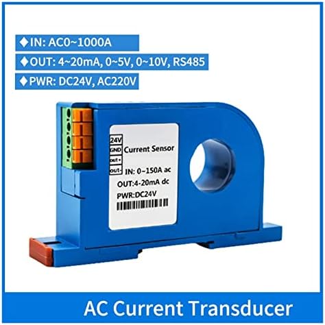 Transmissor de corrente de corrente Erukei Transmissor CA, trilho DIN 0-1000A Sensor de corrente de corrente de corrente aberta Transdutor