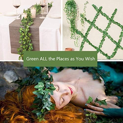 12 Pacote de videiras falsas para decoração de quarto guirlanda artificial de hera com clipe Flores verdes Plantas penduradas