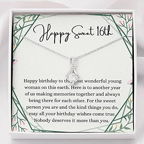 Jóias de cartão de mensagem, colar artesanal- Presente personalizado Petit Ribbon, feliz doce 16º, 16º aniversário para ela, 16º