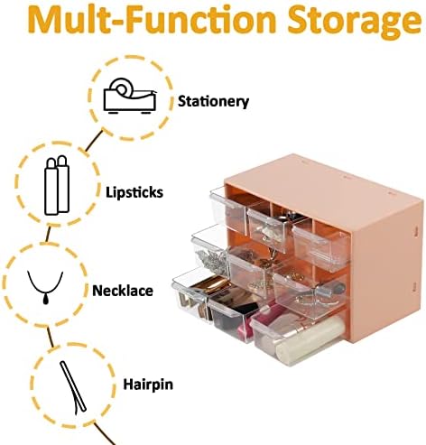 CIOUYAOS Pequeno organizador de gavetas, organizador de mini -mesa de plástico com 9 gavetas e 40pcs mini adesivo fofo, armazenamento de adesivos de armazenamento de artesanato de arte fofa para artesanato diy jóias de jóias para casa