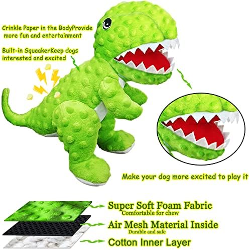 BEDOVEO PLUSH Toys de cachorro de pelúcia Dinosaur Funny Squeaky Dog Toys com papel drenado para raça grande média