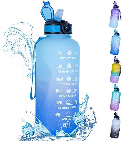 Majjik grande meio galão / garrafa de água de 64 onças com palha, garrafa de água motivacional livre de BPA com marcador de tempo, garrafa de água de boca larga, jarro de água de 2l para fitness, academia e jogos ao ar livre