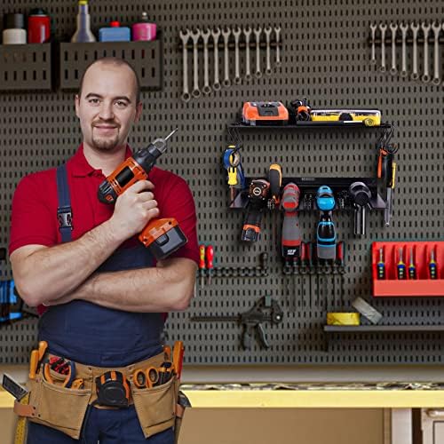 Ben & Tou Tool Tool Organizer Montagem de parede - Rack de ferramentas elétricas Instalação fácil - Rack de armazenamento da ferramenta para garagem e casa - Rack de ferramenta de perfuração elétrica e prateleira - suporte para ferramentas de ferramentas de energia para serviço pesado.