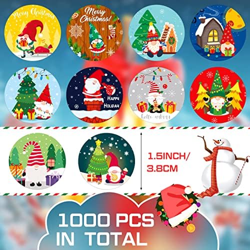 1000 PCs 1,5 polegadas adesivos de envelope de Natal GNOMO Vendificação de férias Rolo de férias Tags de etiqueta de Natal Retalhas redondas para decoração de presente de férias de cartão