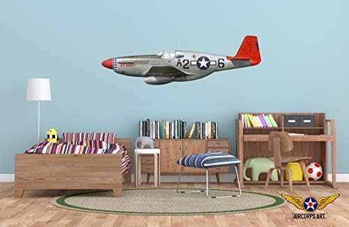 AirCorps Art P-51C Mustang Red Tail My Buddy Airplane Perfil Decalque Arte da parede | Presente para meninos e pilotos | Decoração de berçário de aviação da Segunda Guerra Mundial | Removável e reutilizável - Drywall Safe