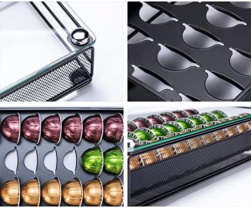 Portador de pods de pods de vidro de vidro com vidro temperado de vidro de vidro de cristal, gaveta de armazenamento de vidro, nespresso Black Nespresso Vertuo Cafeter Organizer, 30 pods