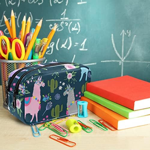 Caixa de lápis rosa e cactus fofa de lhama e cacto, bolsa de lápis de grande capacidade, bolsa de cosméticos portátil, para a faculdade de escritório escolar traval