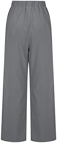 calça de linho de algodão feminina lcepcy calça de cordão sólido cintura alta pernas largas pernas calças de lounge leves