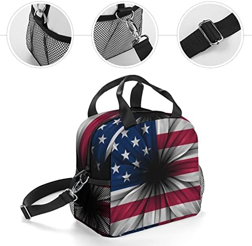 Bandeira dos EUA lanche de girassol para lanche de lanchonete à prova de vazamento da bolsa de ombro de bolsa refrigerável