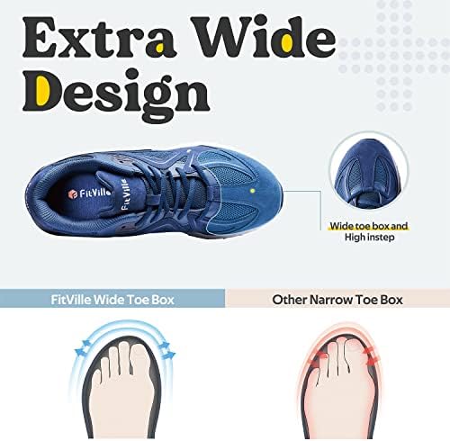 Fitville Shoes de caminhada extra larga para homens tênis de largura de largura para os pés chatos Arch Fit Pael Belest Relief - Rebound Core