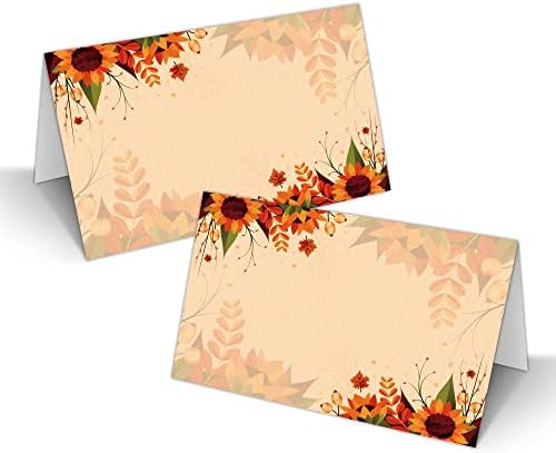 Cartões de lugar para a mesa de Ação de Graças de outono, cartão de lugar em branco de abóbora laranja para mesa, 25 pacote com rótulos