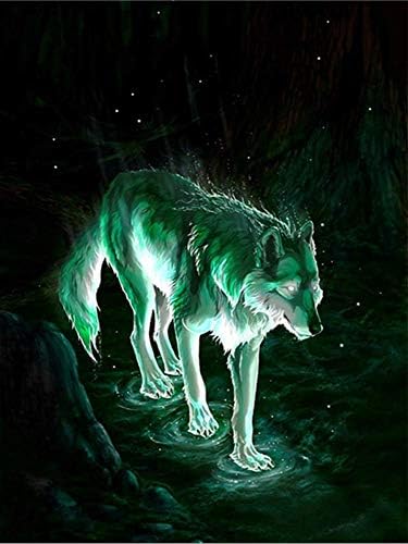 Pintura de diamante de ponto de lobos luminos