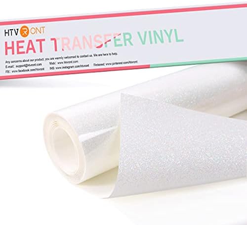 Htvront Rainbow White Glitter HTV Vinil Roll-12 x 6 pés Glitter Branco de transferência de calor Branco Vinil, Ferro de Glitter Branco