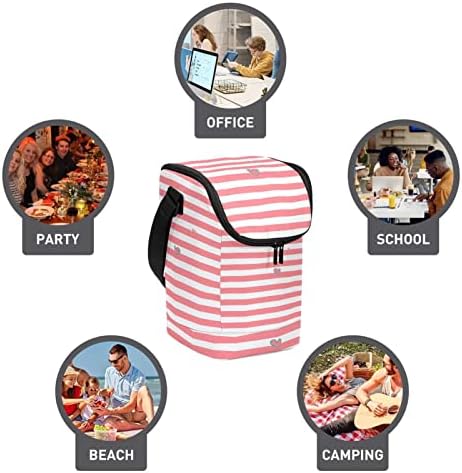 Lancheiras para mulheres homens, sacola de lancheira de listras rosa isoladas com alça de ombro ajustável para a escola,