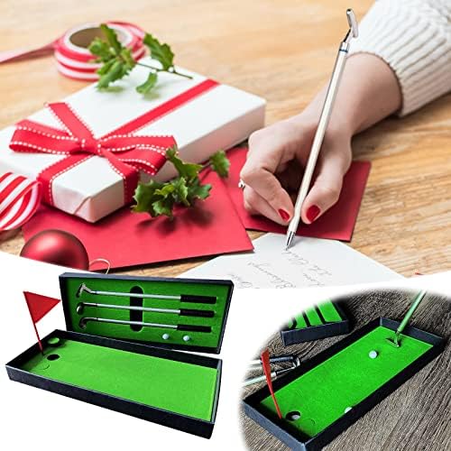 Conjunto de caneta de caneta de torneio de golfe - Funny Mini Desktop Golf Ball Pen Gift Set com Puttle Green, Flag 3 Clubes de golfe