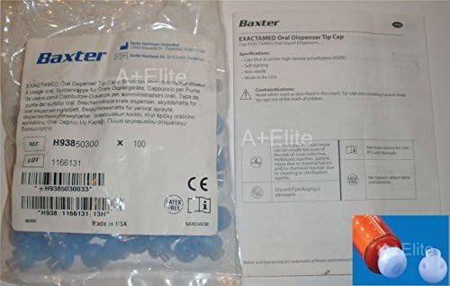 BAXA Exactamed Oral Dispenser Dispenser Tip Caps apenas 100/BG H938 50300 Exacta-Med Baxter Comar Latex Free 2115