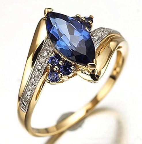 Blue Sapphire 18K Gold cheio de anéis femininos tamanho 6-12 jóias de noivado