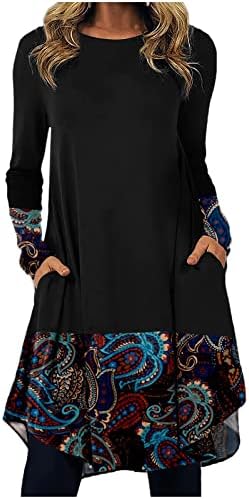 Vestido de verão adhowbew para mulheres de manga longa vestido de camiseta casual vestido de estampa floral aztec de