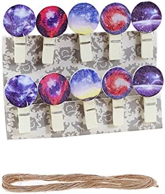 VPANG 50 PCS Mini Natural Wooden Starry Sky Design Prenda de roupas Foto Cartão de papel Pin Pin Craft Clips com barbante de juta